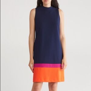 Tahari ASL Colorblock Sleeveless Minidress In Navy/flame/wild Berry Size 10